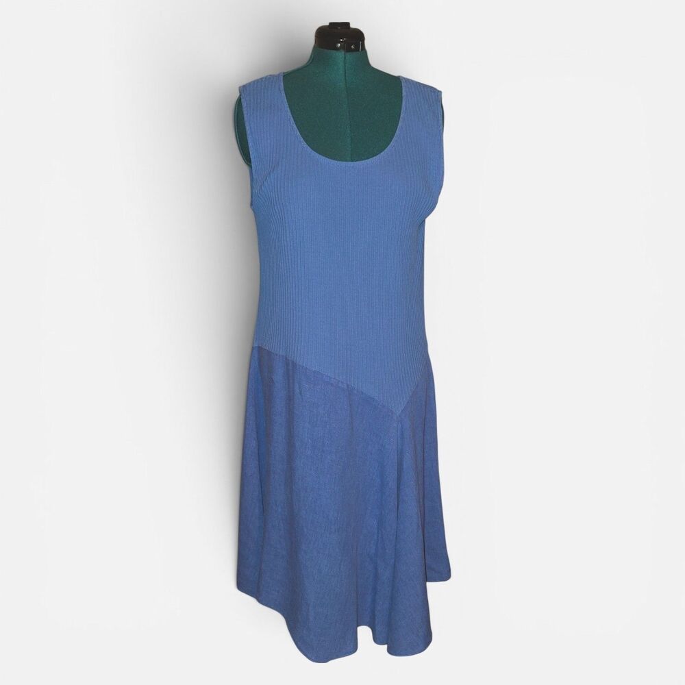 Fenini Women’s XLARGE Mixed Media Linen Blend Tank Dress, Boho Lagenlook Style